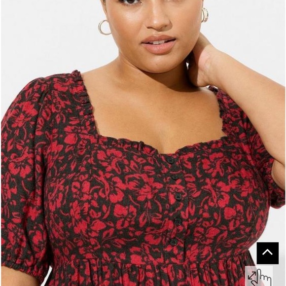 Torrid Babydoll Softest Flannel Puff Short Sleeve Top. Size 6X. NWT. Red & Black - Picture 2 of 15